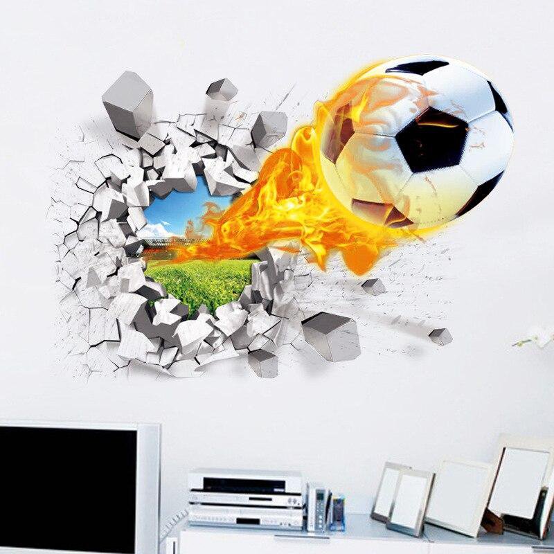 3D muursticker voetbal in brand