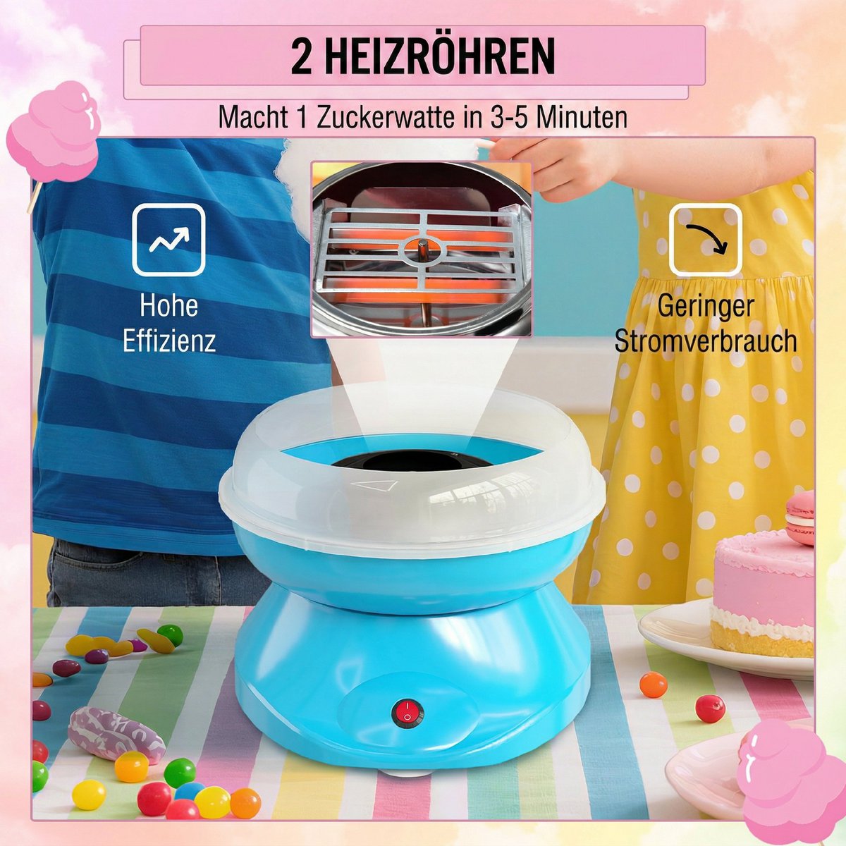 Máquina de algodón de azúcar para el hogar Máquina de algodón de azúcar Máquina de algodón de azúcar con palos y cuchara medidora Altura 18 cm 550 W para festivales infantiles, cumpleaños, fiestas rosa