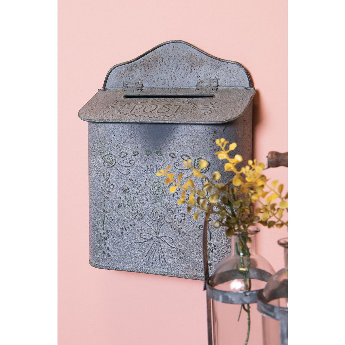 Letterbox 26x10x35 cm graue Eisenblüten Wandbriefbox