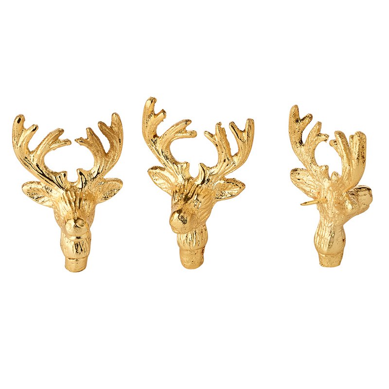 EDZARD set of 3 candle pins elk candle sticks, gold-colored nickel-plated aluminum, height 6 cm