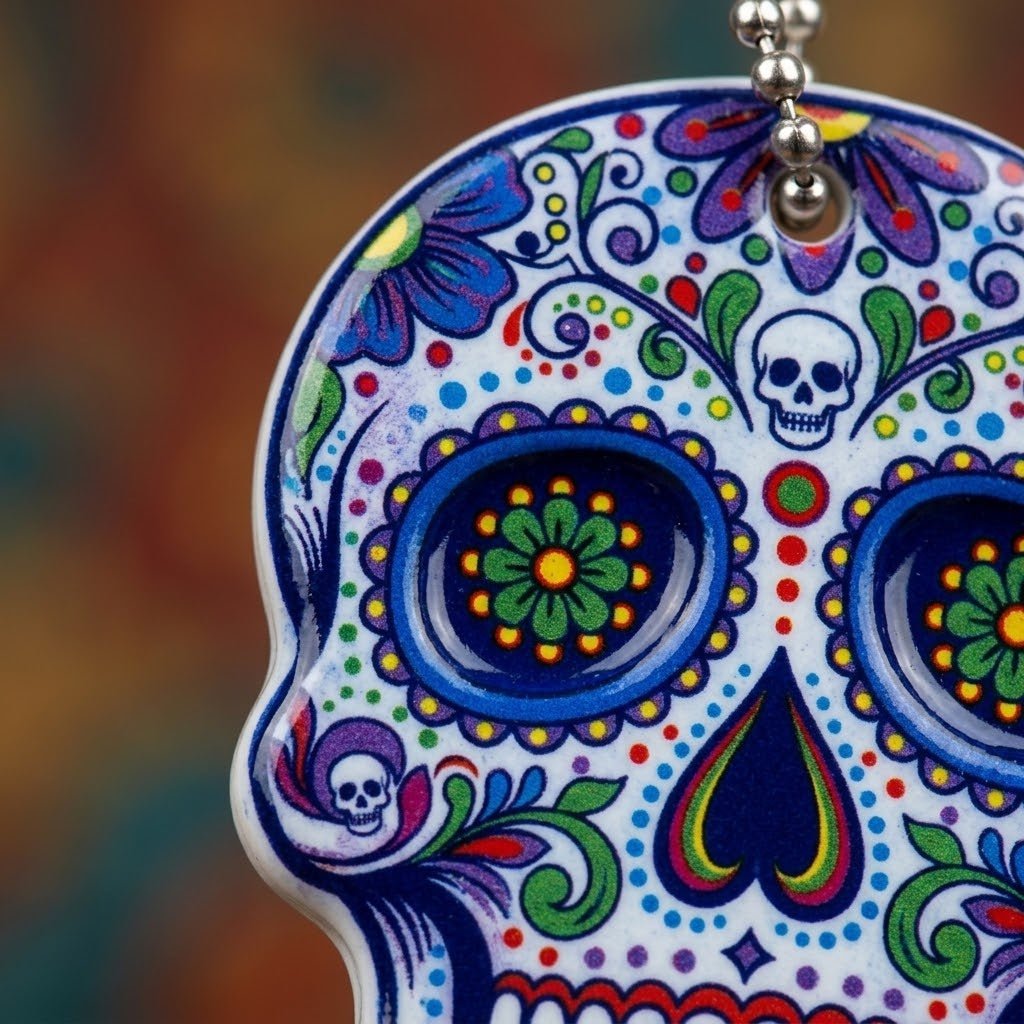 Mexican Sugar Skull Keychain Calavera Key Ring