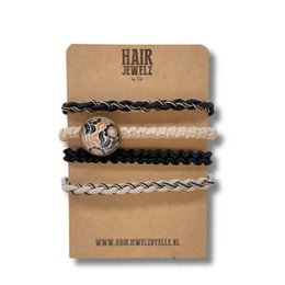  Black and white twisted hair ties set, elastic bands with decorative knots, kids hair accessories
