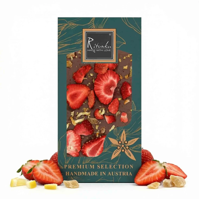 Czekolada mleczna PREMIUM - cytryna, truskawka, imbir 95g