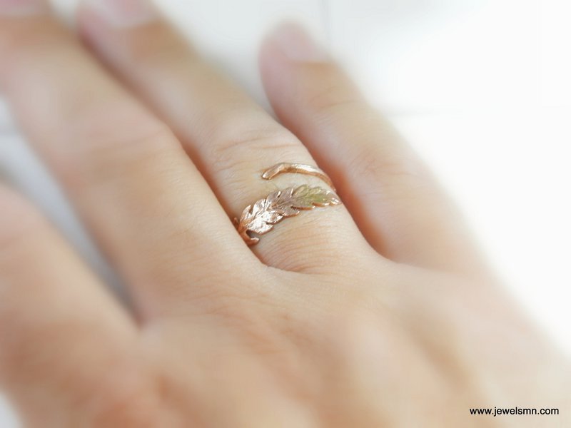 Anello di felce d'oro, gioielli in argento sterling placcato oro rosa, foglia di felce d'oro, regalo per lei, regalo di compleanno per le donne, gioielli fatti a mano