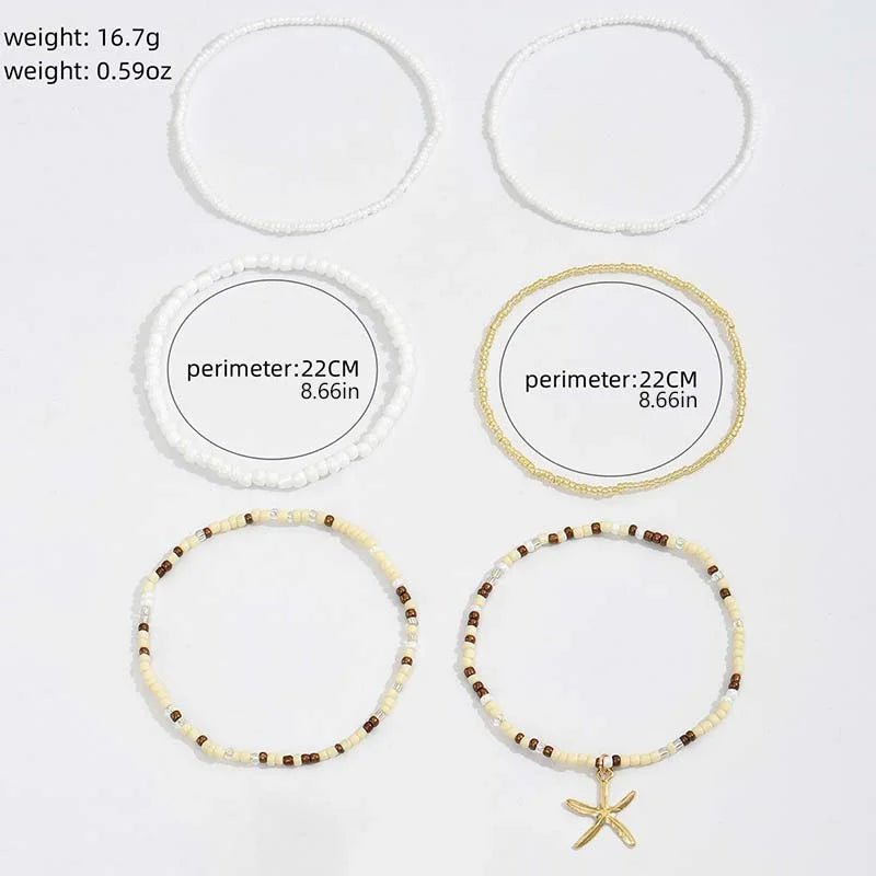 Bohemia Multilayer Rice Bead Ankelsæt til Kvinder Fashion Starfish Vedhæng Ankelkæder Sommer Sandstrand Ankelkæde På Ben Smykker