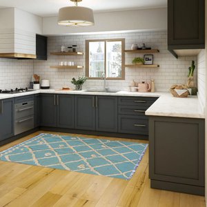 IKAT grijsachtig groenblauw Kelim vloerkleed