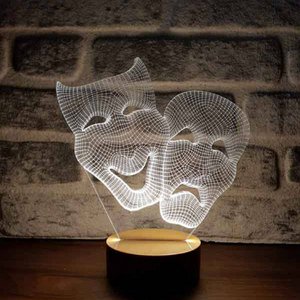 Theatrale Masker Led Lamp | Hout