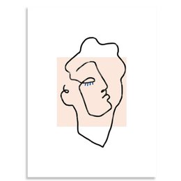 Beige Apollo Poster - A minimalist poster featuring a simple line drawing of a face in a neutral beige color. The poster has a clean, modern aesthetic and would complement a variety of home decor styles.