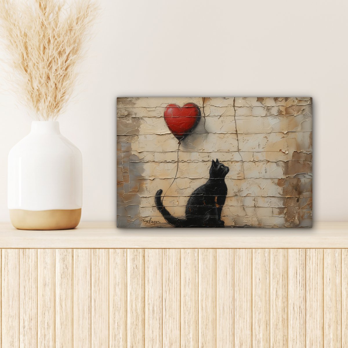 Leinwand Malerei - Wanddekoration Katze - Graffiti - Ballon - Street Art - Zusammenfassung - Wanddekoration Wohnzimmer - Raumdekoration modern - abstrakte Gemälde