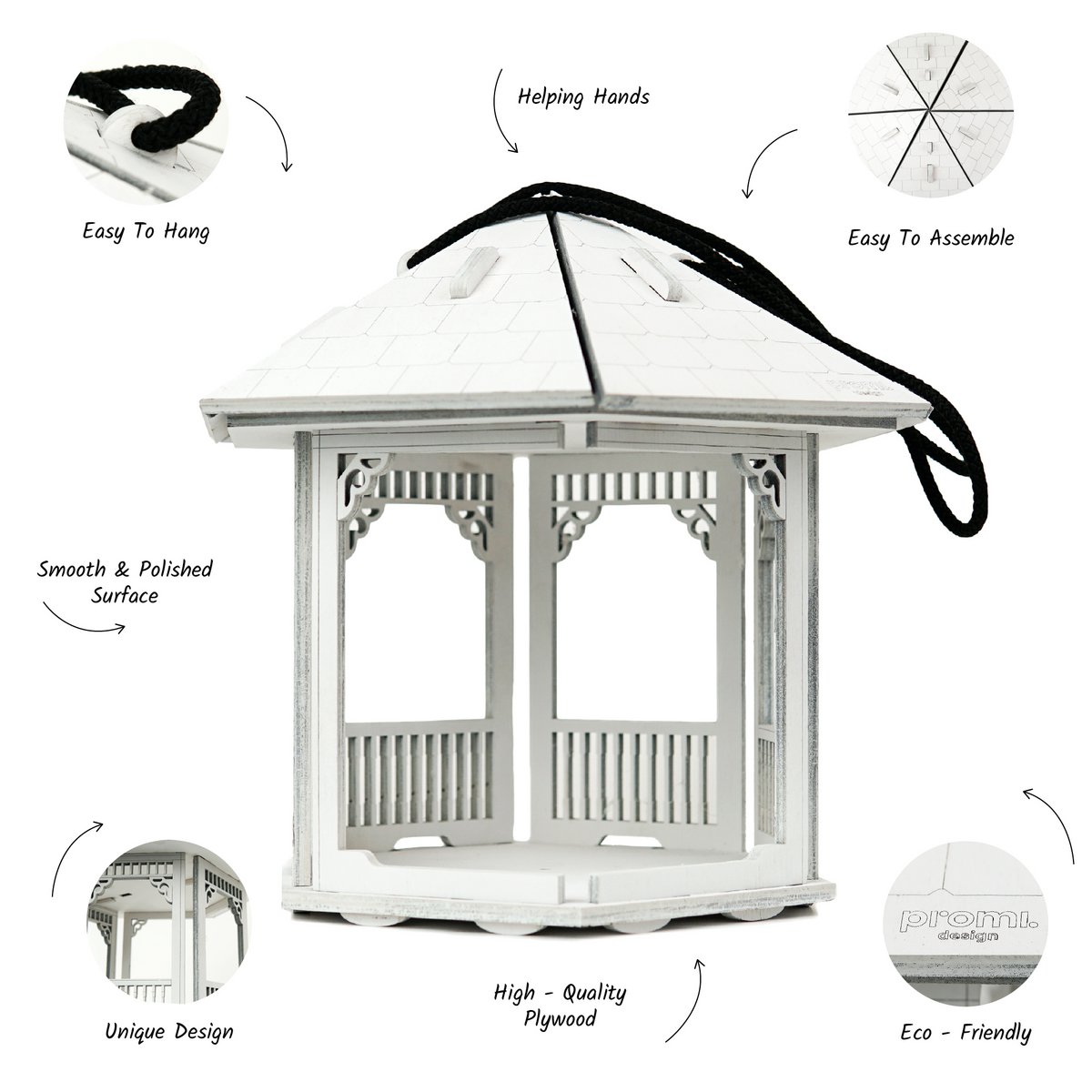 Gazebo-vormige witte vogelvoederbak