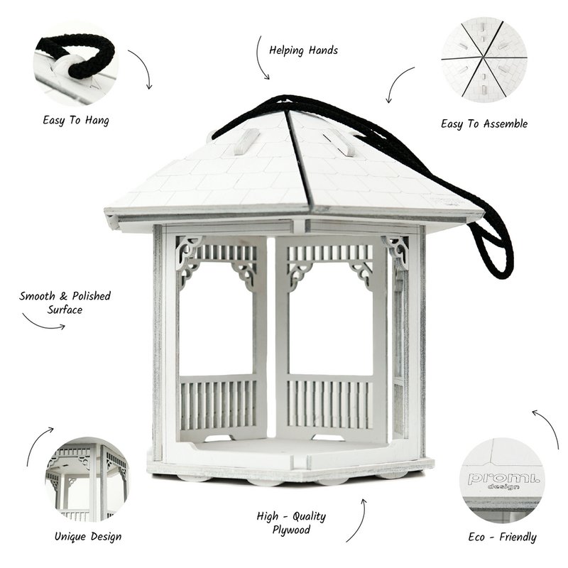 Mangeoire à oiseaux blanche en forme de gazebo