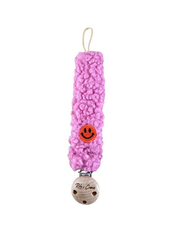 Pacifier chain Teddy - Smiley - Pink