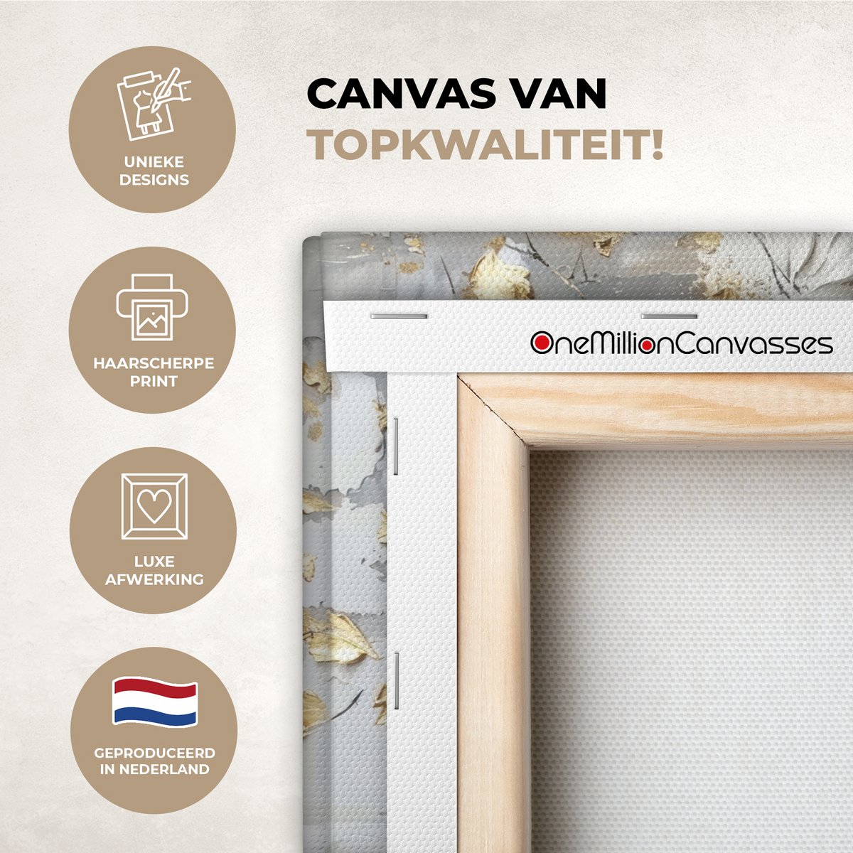 Peinture sur toile - Décoration murale - Boom - Beige - Gray - Gold - Résumé