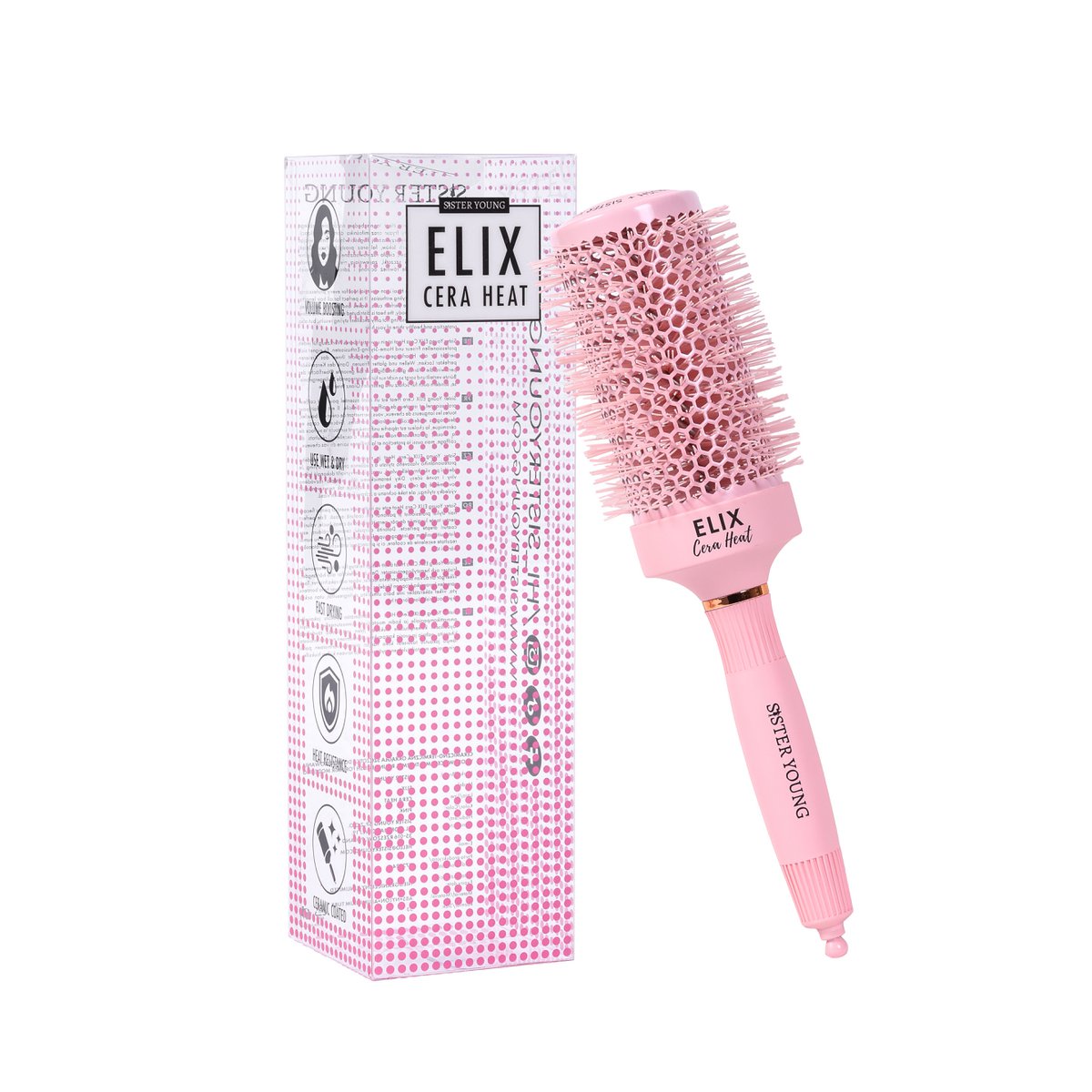 Sister Young l ELIX Cera Heat – ceramic thermal styling brush with tail pick