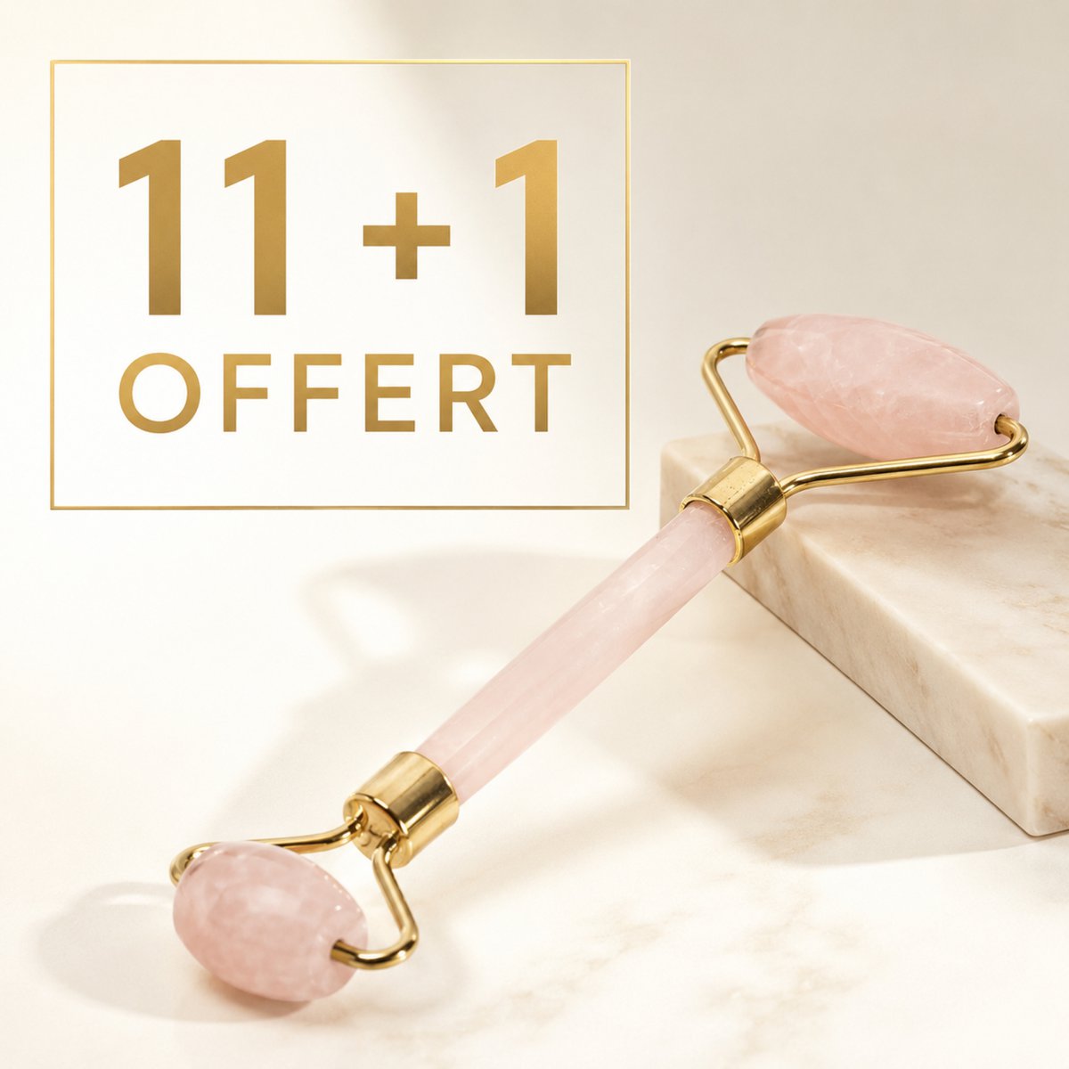 Juego de 11+1 masajeadores de rodillos faciales de cuarzo rosa gratis