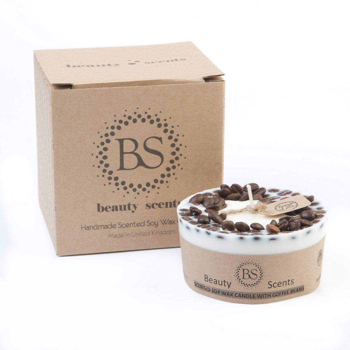 Bougie de soja moyennement parfumée avec grains de café