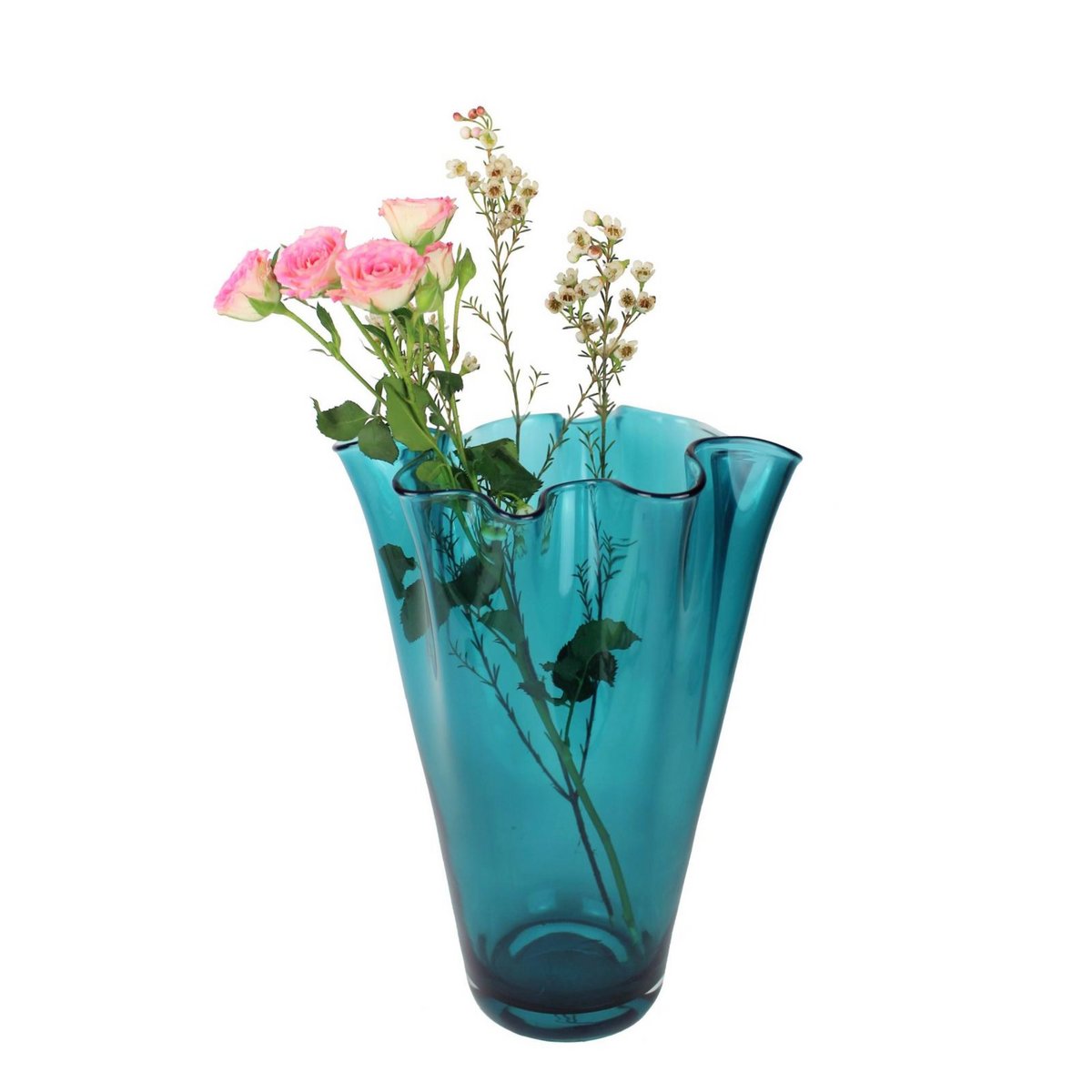 Vaso in vetro ondulato turchese da tavolo vaso in vetro verde 21 x 21 x 30 cm