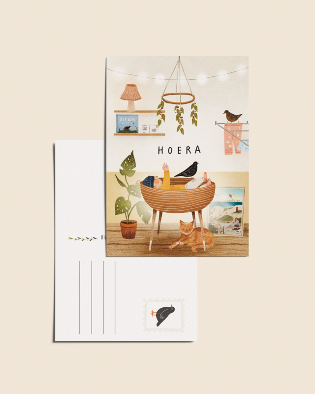 “Hoera, een baby” – A6 Geïllustreerde Kaart | 350gsm Tintoretto Gesso