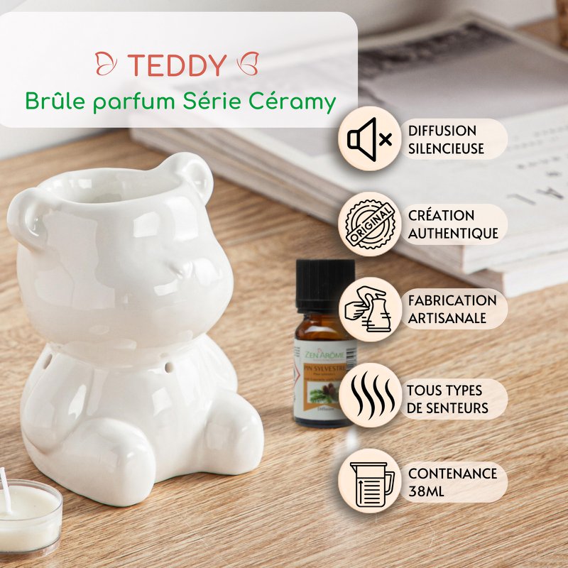 Céramy Series Parfumebrænder – Teddy – Lakeret keramisk lysestage – Spredning af duftvoks, æteriske olier – Dekorativ gaveidé
