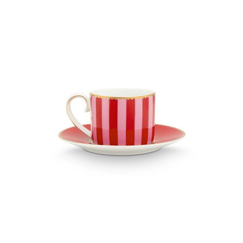 Espresso Cup & Saucer Love Birds Stripes Red-Pink 125ml