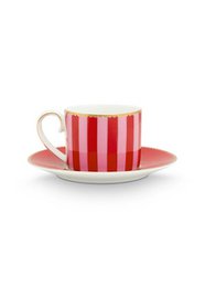 Espresso Cup & Saucer Love Birds Stripes Red-Pink 125ml