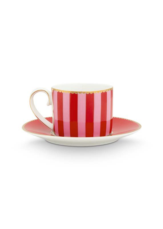 Espresso Cup & Saucer Love Birds Stripes Red-Pink 125ml