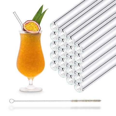 20x 23cm (Gebogen) Glasstrohhalme Party Set