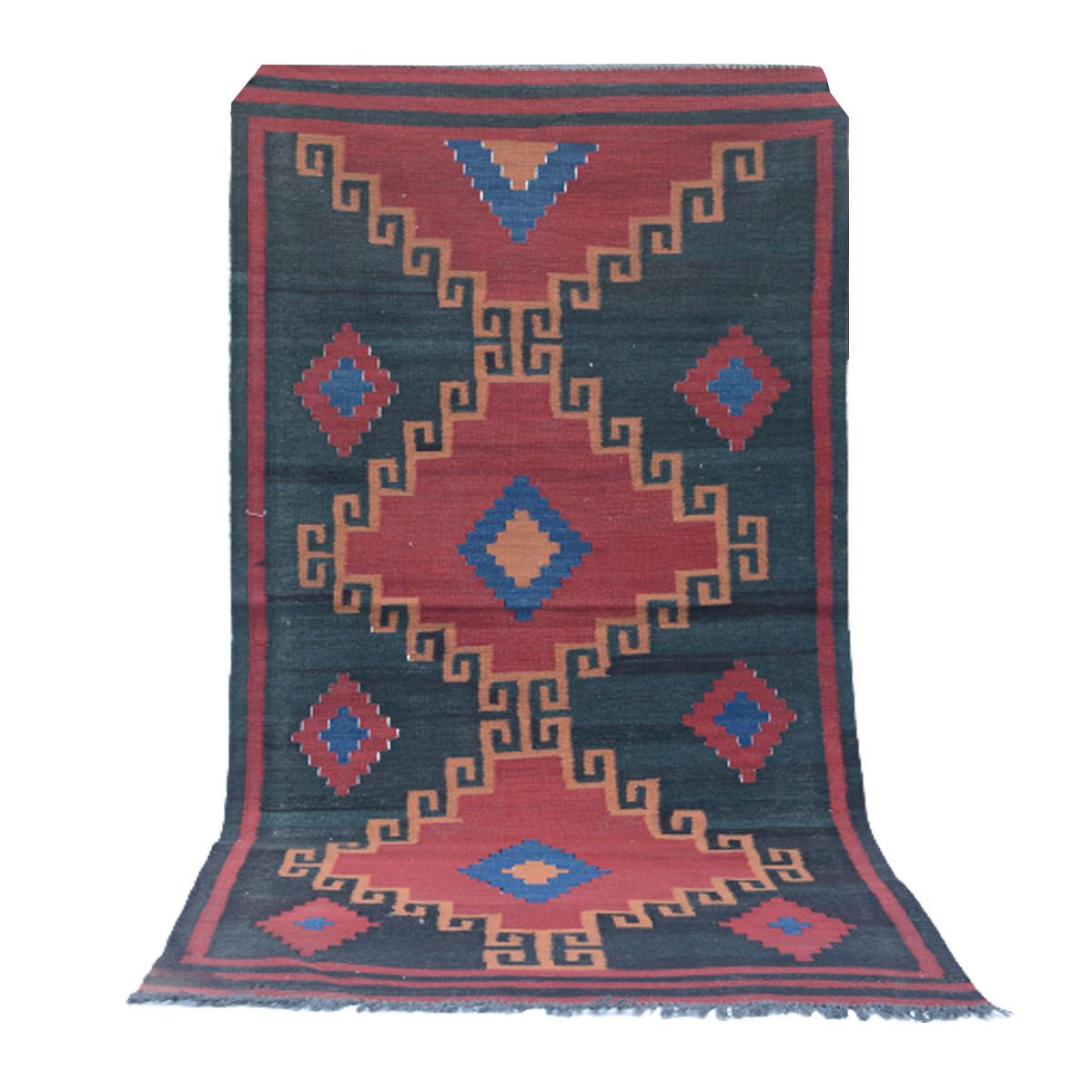 Nowoczesny, czerwono-szary dywan Kilim