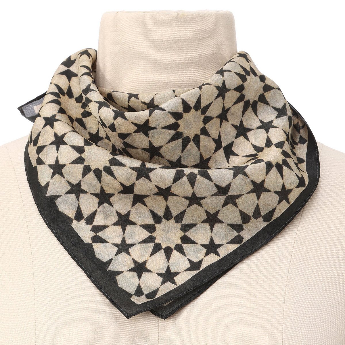 Black and Cream Silk Square Scarf Nujum