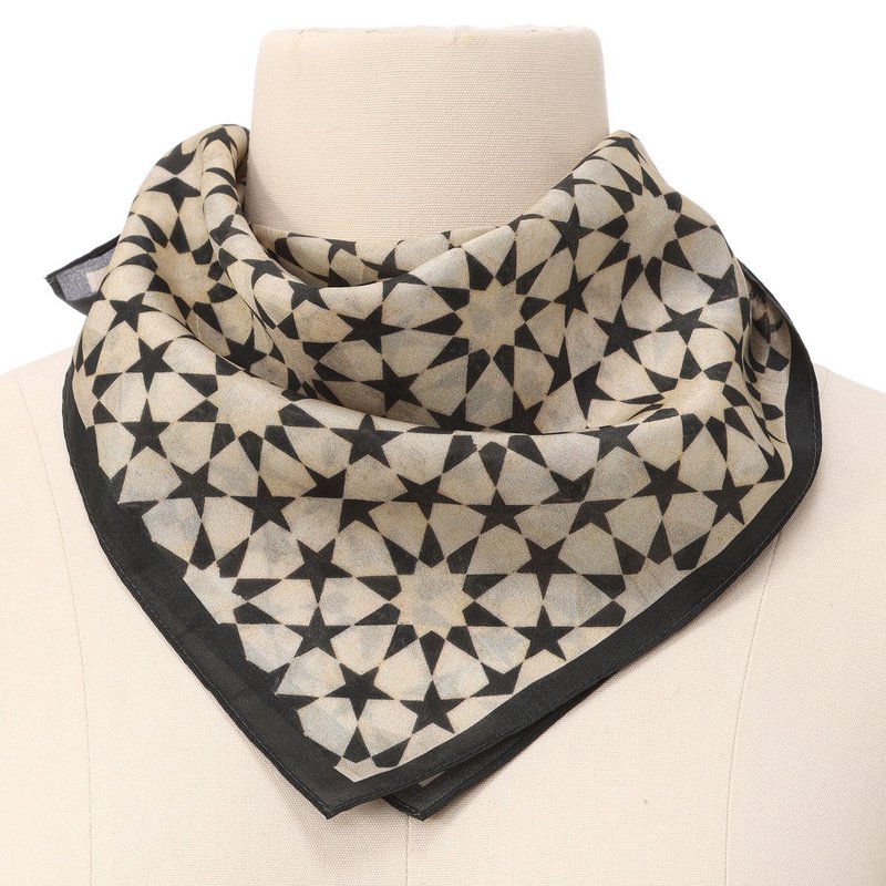 Black and Cream Silk Square Scarf Nujum