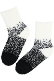  Black soft socks with speckled pattern, cozy knit texture, crew length design