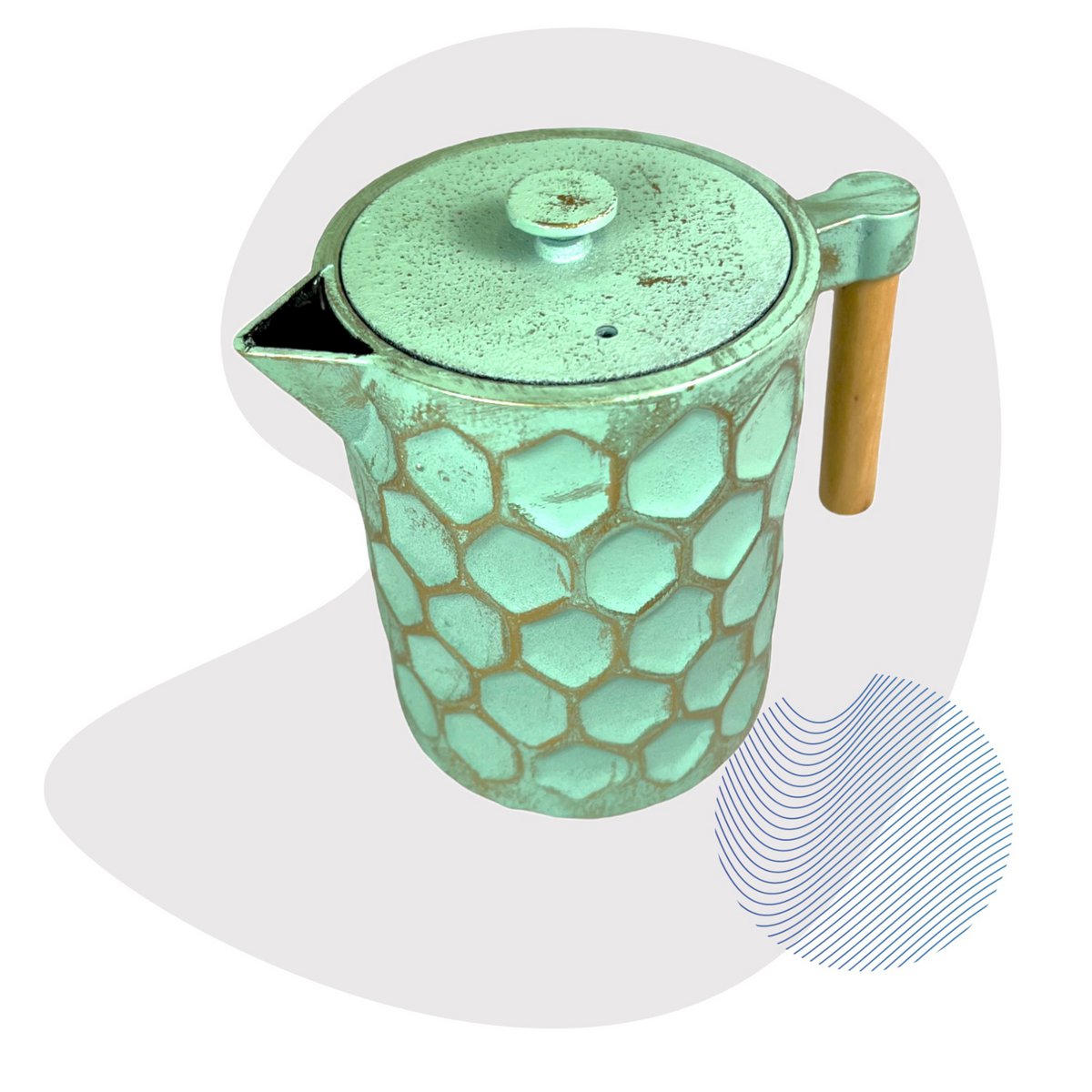 Kabo cast iron teapot, coffee pot 1.2l mint gold