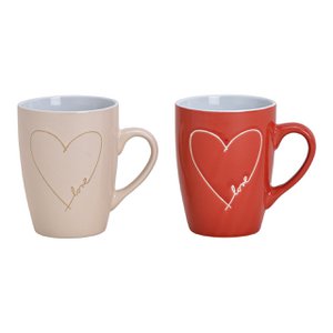 Mok hart decor liefde gemaakt van aardewerk rood, beige 2-voudig, ca. 280 ml (B / H / D) 11x11x8cm