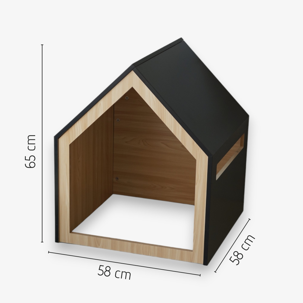 Kattenhuis | hondenhuis | hout | katoen | zwart | 58 x 58 x 65 cm