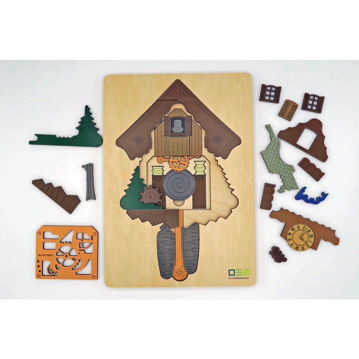 Doorkijkpuzzel: koekoeksklok uit het Zwarte Woud | Meerlaagse houten puzzel voor het hele gezin | Cadeau voor liefhebbers van het Zwarte Woud