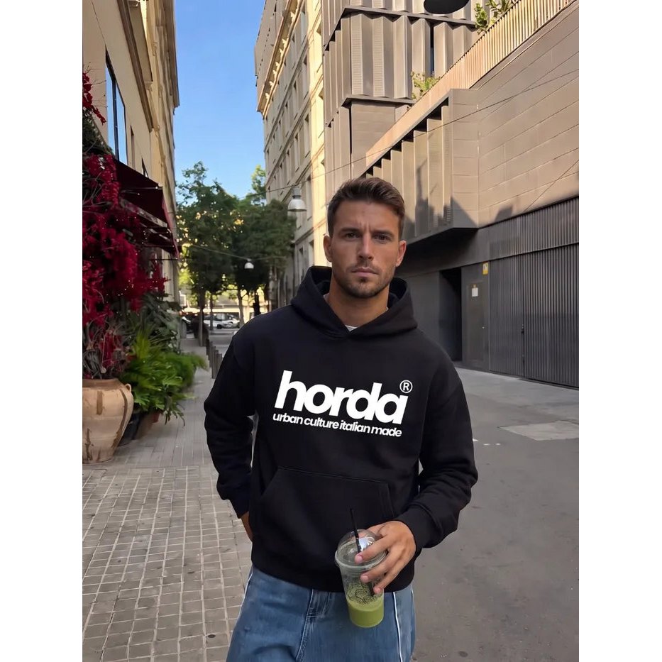 Felpa Urban Nera 330g Boxy Fit | Made in Italy – Horda Brand