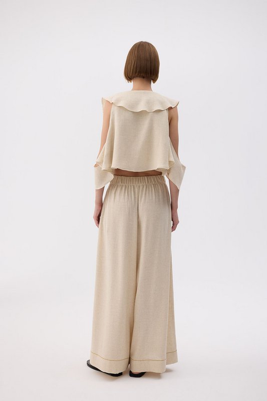 IKIKIZ blouse met ruches van natuurlijk katoen en linnen