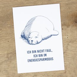 Maritime postcard "Seehund in the energy saving mode" made of recycled paper