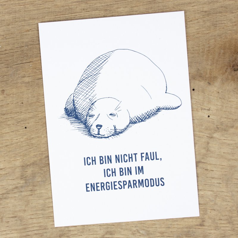 Maritime postcard "Seehund in the energy saving mode" made of recycled paper