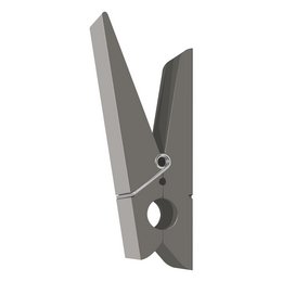 Gray metal coat rack with clamp-like design. Suitable for hanging coats, jackets, or other items in an entryway or closet.