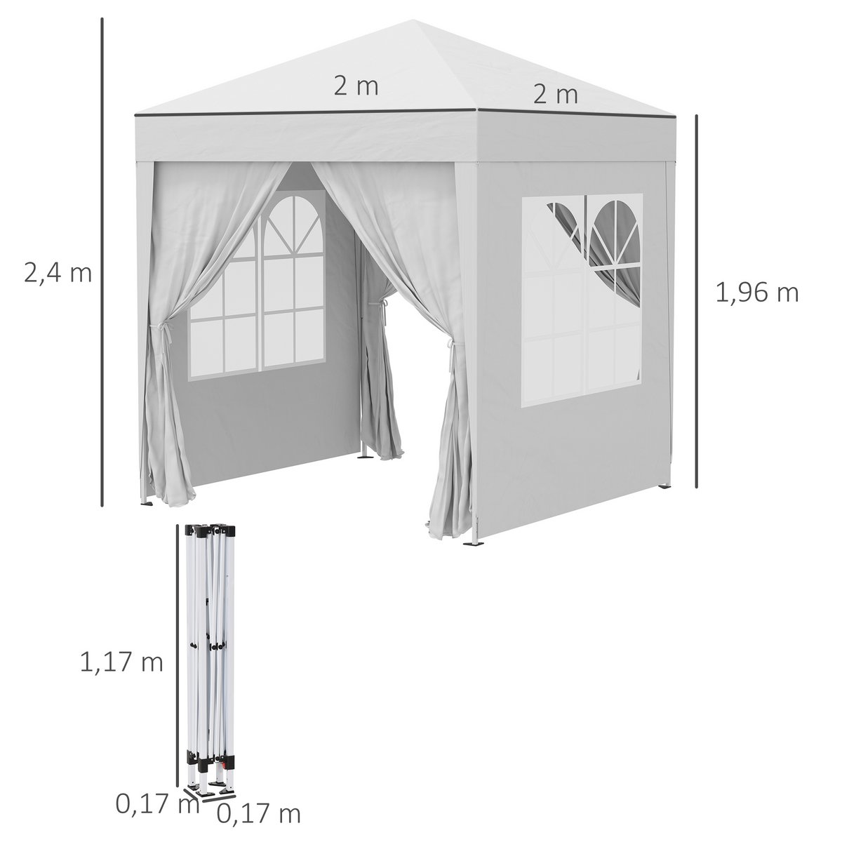 Pawilon składany, namiot piwny, 4 zdejmowane ściany boczne, 2 okna, metalowa rama, 2 x 2 m, ciemnozielony
