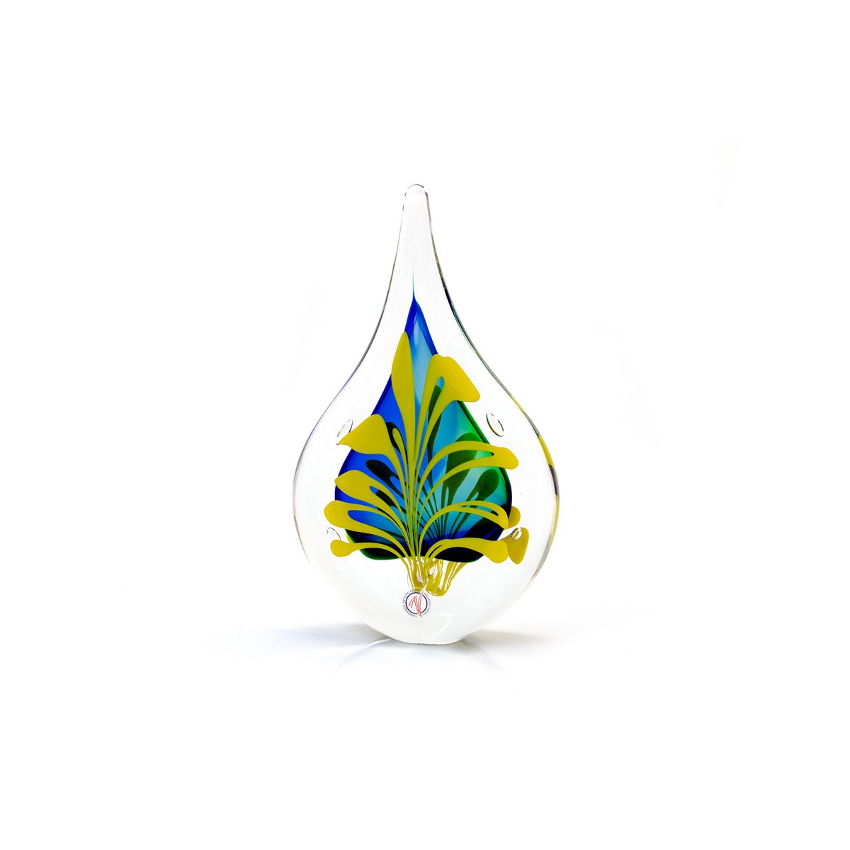 Kristallen Druppel - Ozzaro - Blauw/Groen/Geel - hoogte 12 cm - Handgemaakt