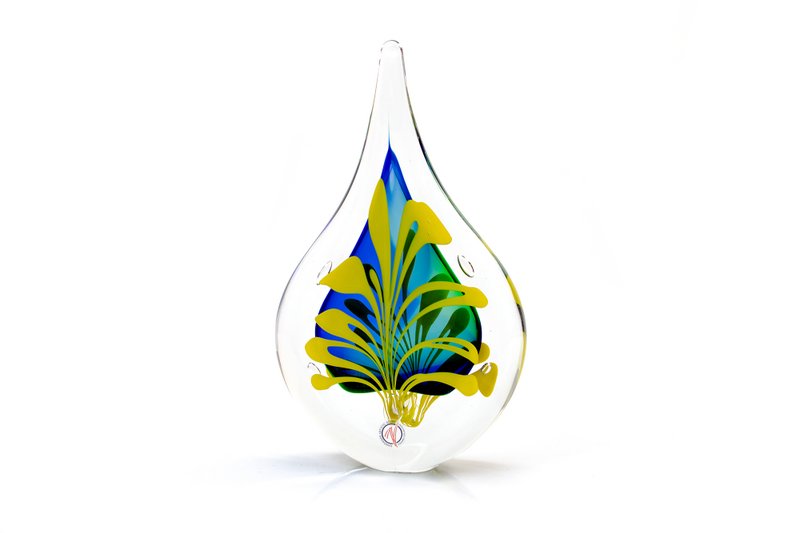 Kristallen Druppel - Ozzaro - Blauw/Groen/Geel - hoogte 12 cm - Handgemaakt