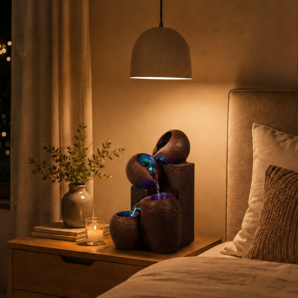 Binnenfontein - Luba - Zen en ontspannende sfeer - Gekleurd ledlicht - Trapsgewijze stroom - Decoratief cadeau-idee