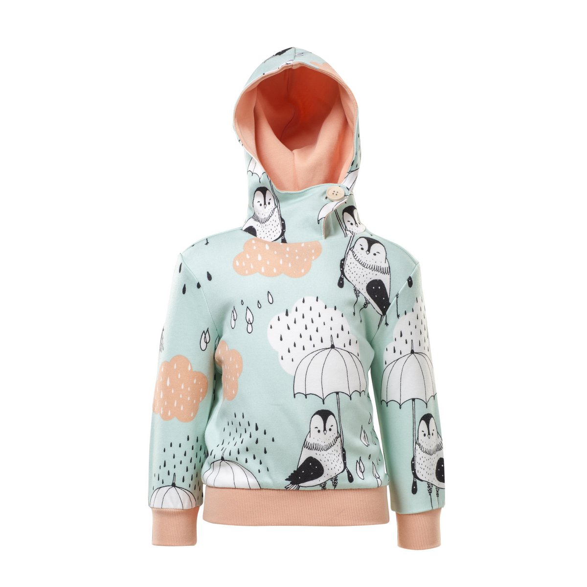 Hoodie, Allover Rain Birds Druck auf Grün