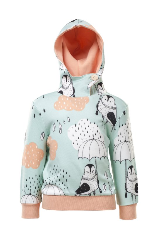 Sweat à capuche, imprimé Allover Rain Birds sur vert