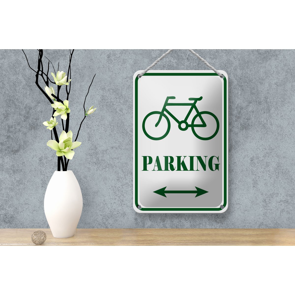 Tin sign notice 12x18cm bicycle parking white-green decoration