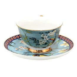 Kop og tallerken 200 ml blåt guld -farvet porcelænsfugle service