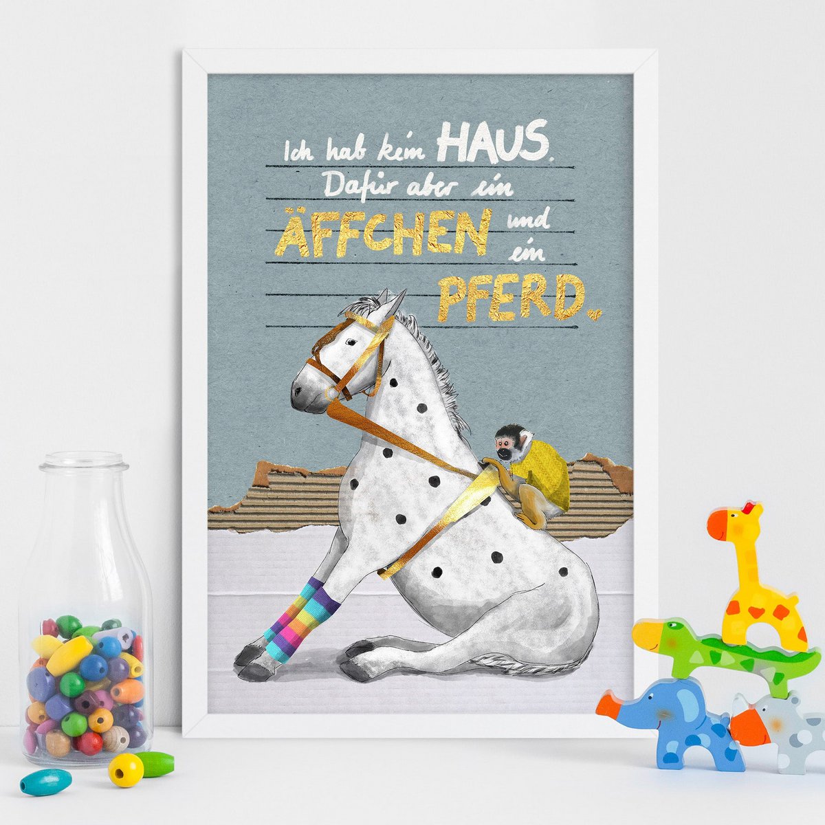 Kinderposter aap en paard - zo zien beste vrienden eruit
