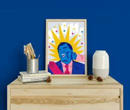  Wall art illustration print featuring a stylized portrait with a sun-like design. Available in various sizes from A4 to 60x90 cm.